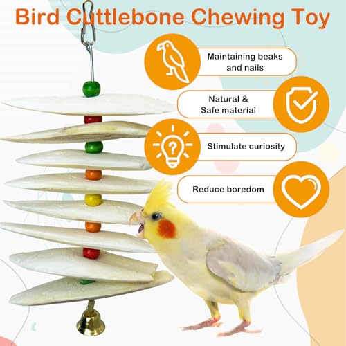 3 Pack Bird Chewing Toy Cuttlebone,Parrot Toy Bird Beak Grinding Stone Parakeet Cage Accessories for Small & Medium Budgies Lovebirds Cockatiels (Flake,8 Per Skewer) - size: 8 Flake-like