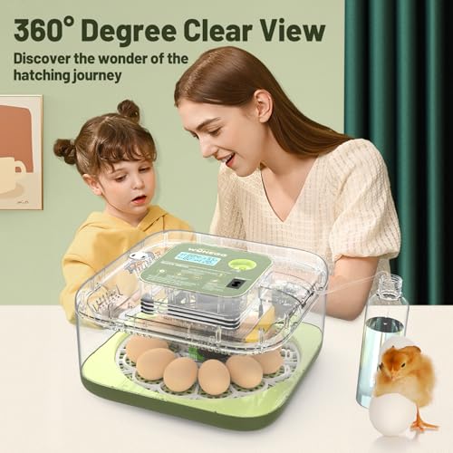 12 Egg Incubator with Automatic Egg Turning and Humidity Control, LED Egg Candling Light, Customized Incubation Days, Incubators for Hatching Eggs, Chicken Quail Parrot Pigeon Birds, Green - size: 12 eggs