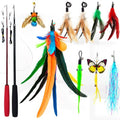 miwoowim 2PCS Retractable Cat Teaser Wands & 9PCS Feather Refills Toy Set | Dual-size telescopic rods (50" & 38"), da bird feather attachments with bells replacement,interactive fishing pole toys - color: 11 PCS Retractable Wand Toy