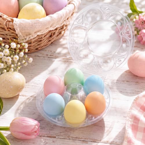 Zhehao 25 Pack Round Egg Cartons with Date Stickers Clear Plastic Half Dozen Egg Cartons Bulk Reusable Holders Fresh Eggs Storage for Family Pasture Farm Markets Display