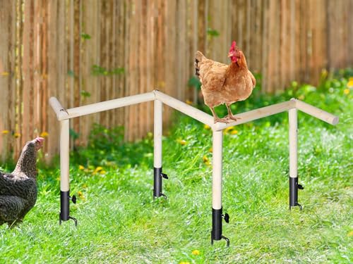 Large Chicken Perch Toy for Coop, Wooden Chick Perch Stand with Metal Ground Plug, Chicken Coop Backyard Poultry Accessories, Suitable for Poultry Rooster Chicks Large Bird Parrot