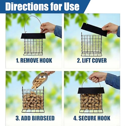 2Pcs Crow Blue Jay Peanut Feeder: Suet Cake & Bird Nesting Material Holder | Outdoor Hanging Bird Feeder Cage with Weatherproof Roof & Perch Fits Woodpecker Cardinal Mourning Dove Oriole, Blue Grosbeak - color: 2pcs black