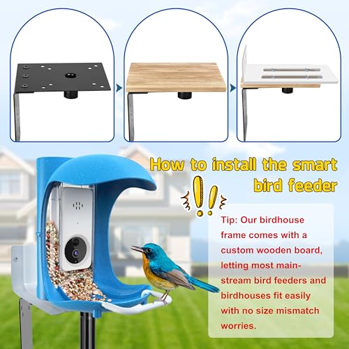 Ottsuls Bird Feeder Pole, 92 Inch Heavy Duty Bird House Pole Kit for Outdoors, with Wooden Board, 5-Prong Base Feeding Station for Wild Birds Watching, Adjustable Feeder Stand (House Not Included) - size: 92 IN-1Pack
