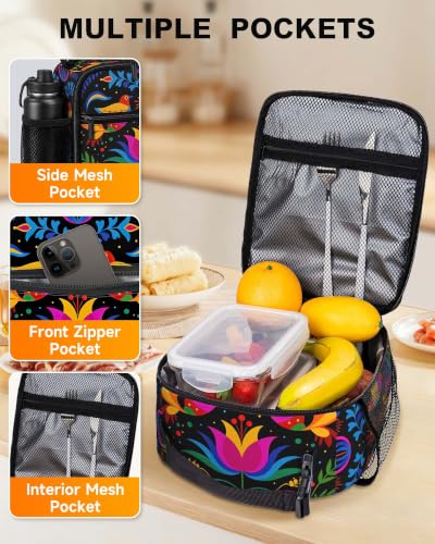 Girls Lunch Box Insulated Lunch Bag for Girls Teen Women, Floral Birds | Reusable Lunchbox, Cooler Tote Bag, Water Bottle Holder, Front Pockets, Portable Buckle Handle, Mexican Talavera Floral Birds - color: Mexican Talavera Floral Birds