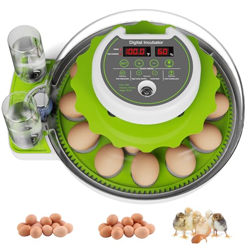 18-Egg Incubator with Automatic Egg Turning & Humidity Control, HD Panoramic View, Built-in Candler for Hatching Chicken, Duck, Quail Eggs Farms, Science Labs, Classroom, Home Use