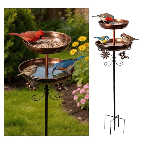 Bird Bath for Outside 45.3In Freestanding Double Birdfeeder for Outdoors