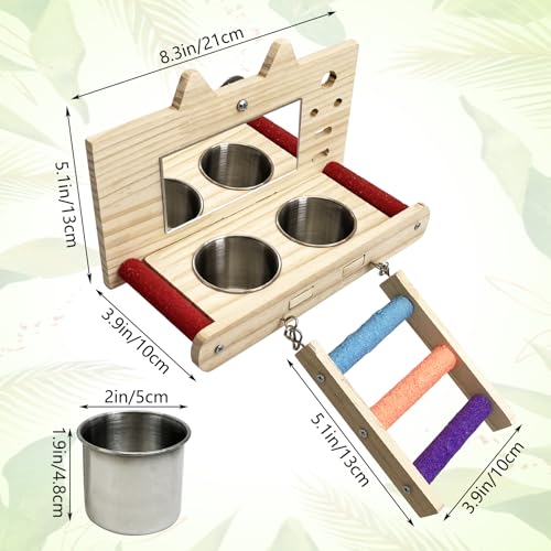 Tfwadmx Bird Food Stainless Steel Cups Wooden Perch Stand with Ladder Hanging Feeder Bowls Feeding and Watering Supplies for Parakeets Conures Cockatiels Budgie Parrot - size: Style 2