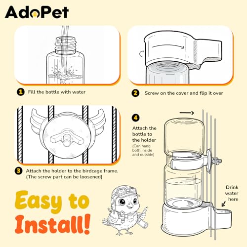 Automatic Bird Water Feeder for Cage, No-Spill Hanging Bird Water Bottle 140ml, Easy Install Pet Water Dispenser for Small Birds, Parrots, Budgies & Small Pets