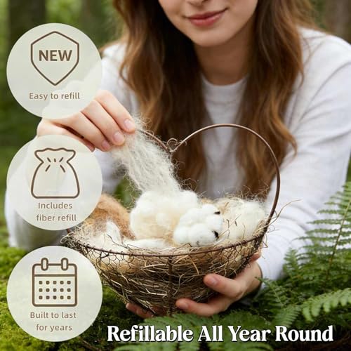 Handmade Fiber Bird Nesting Heart, Birds Nests Material Holder, Hummingbird Nest Boxes for Outside. Decorative Dual-Purpose Bird House: A Nesting Aid and Garden View Cottage (2Set) - color: 2Set