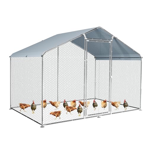 Large Metal Chicken Coop Round Top Upgrade Tri-Supporting Wire Mesh Chicken Run,Chicken Pen with Water-Resident and Anti-UV Cover,Duck Rabbit House Outdoor (6.6'L x 9'W x 6.5'H) - size: 79.2"L x 108.0"W x 78.0"H