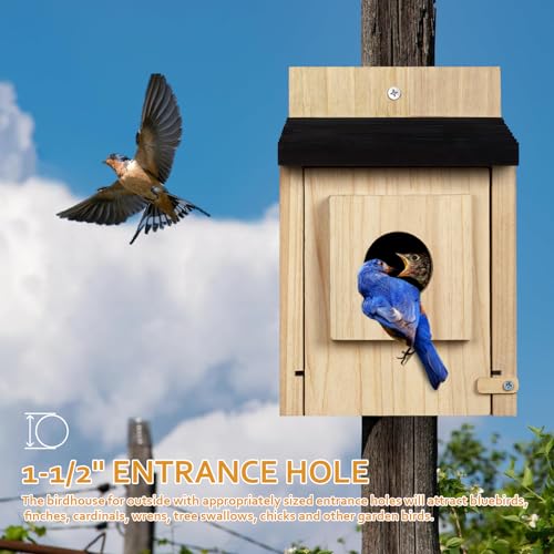 Birdhouse for Outdoors Clearance, Wooden Bluebird House for Outside, Weatherproof Hanging Bird Nesting Box for Finch, Cardinal, Wild Bird Watching (Easy Clean, Ventilated)
