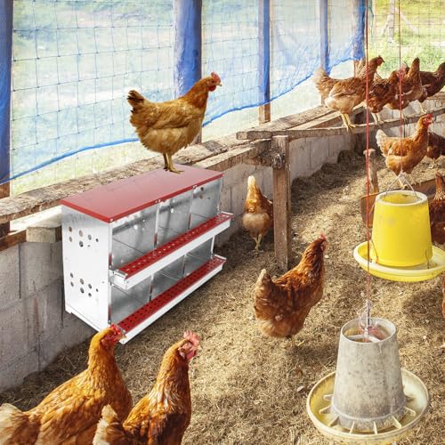 2 Tiers Chicken Nesting Boxes, 6 Compartments, Metal Egg Laying Boxes with Protective Collection Lids, Roll Out Nesting Box, Easy to Assemble, Ideal for Hens, Ducks, Chickens, and Other Poultry - color: Red, size: 6 holes