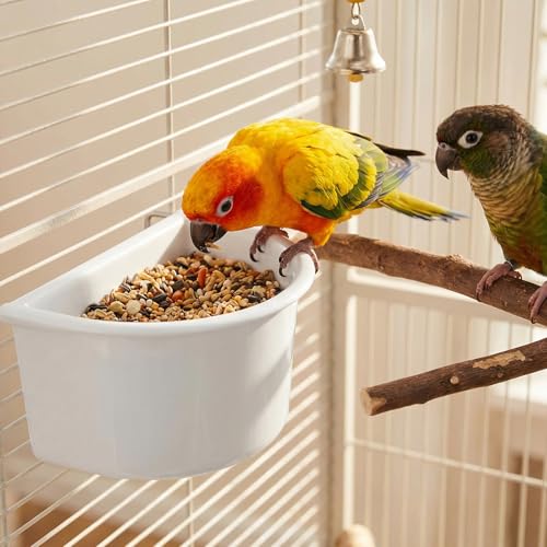 2 Pack Bird Feeder Hanging Cups Plastic Bird Food Bowls Universal Cage Accessories Water Food Dispenser for Parrots Small Birds Parakeets Birds Feeder
