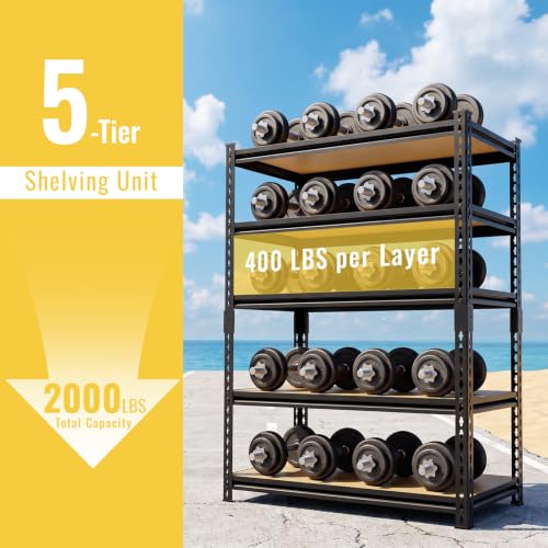 5 Tier Garage Shelving, Adjustable Heavy Duty Garage Shelves | 60 "H Metal Storage Shelves Unit for Basement,Warehouse,Pantry Kitchen - size: 60*28*12
