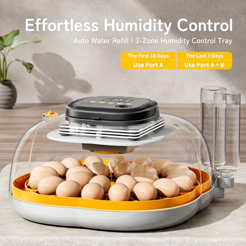 25 Egg Incubators for Hatching Eggs, Auto Turning, Temp & Humidity Control | Auto Water Refill, Auto Egg Turning, Turning Timer, Incubation Timer, Built-in Egg Candler & Protective Wall Design - color: Yellow, size: 25 Eggs