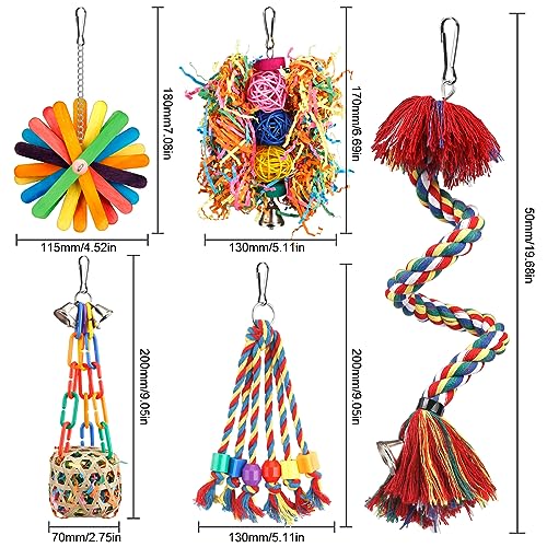 Bird Toys Rope Perch with Bell Colorful Bird Chewing Shredding Foraging Toys Parrot Swing Climbing Standing Hanging Toys Cage Accessories for Conure Cockatiel Budgies Lovebird