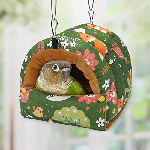 Wontee Bird Nest House Winter Warm Snuggle Hut Bird Bed Hanging Hammock for Parrots Budgies Parakeets Caique Senegal Cockatiels Conures (Large, Green) - color: Green, size: Large