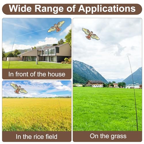 Bird Scare Flying Kite with 4m Pole Has The Effect of Scaring Birds-Owl | deal for gardens farms and docks|Keeps birds geese and seagulls away |Owl-shaped bird repelling device - color: yellow