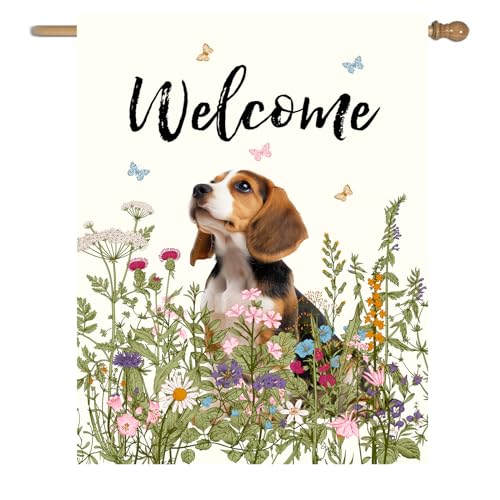Floral Beagle Garden Flag Spring Summer House Flags 28 x 40 Double Sided Flower Dog Yard Flags for Outside Large Outdoor Welcome Flags - color: p-beagle