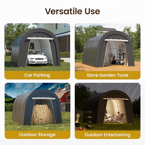 10' x 15' Portable Garage with 6 Heavy Duty Ground Stakes, Car Port | Carport 4 Cloth Bags & 2 Roll Up Doors, All-Weather Car Shelter for UV & Rain, Car Port Canopy Tent for Trucks, Garden, Tools