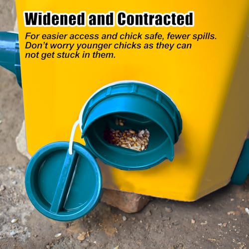 Chicken Feeder No Waste, 6 Ports Automatic Poultry Feeder with Covers & Hole Saw, Rain Proof Chicken Feeder Port for Buckets, Bins & Barrels - color: Green