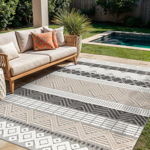 Rugshop Marbella Indoor/Outdoor Contemporary Boho Area Rug Gray 5' x 7' | Non-Shedding, Rectangular, Size 5' x 7', Patio, Deck, Porch, Balcony, Backyard, Garden, Poolside, Sunroom, Outdoor Living - color: Grey, size: 5' x 7' (Rectangular)