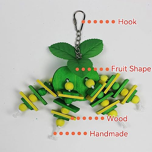 JSLZF Bird Chewing Toy for Parrot Cockatiel Conure Wood Block Cage Hanging Foraging Budgie Bite Toy for Parakeet Small (4PCS Fruit Shape)
