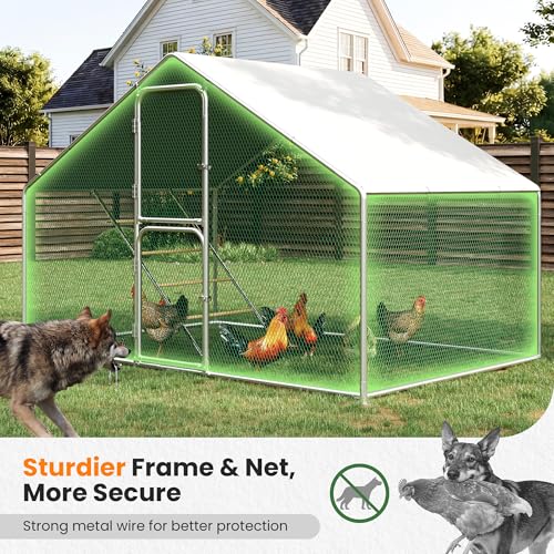 Metal Chicken Coops Walk-in Chicken Run with Waterproof Hardware Cloth Cover Poultry Cage with Split Double Door - color: Silver, size: 120.0"L x 79.0"W x 79.0"H