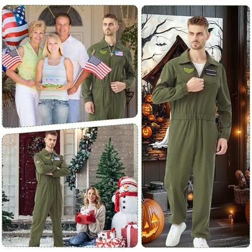 JoeRita Fighter Pilot Costume Men Flight Suit Aero Jumpsuit Women Halloween | Custom DIY Patches, Comfortable Fabric, Classic Pilot Outfit - size: XX-Large