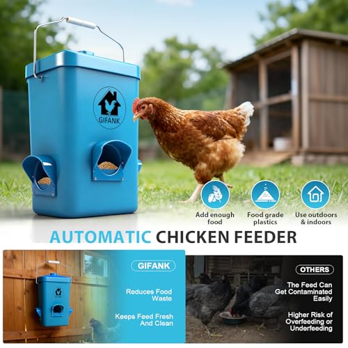Chick Feeder 3 Gallon/26 LB Automatic Feeder Gamefowl Supplies with 3 Nipples Hanging/Standing Design for Backyard Coop & Small Farm Brooder Hens Ducks and Poultry