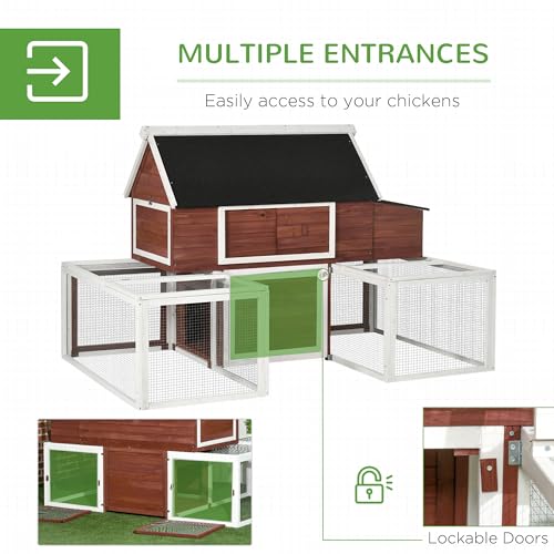 PawHut 114" Chicken Coop Wooden, Customizable Outdoor Chicken Cage Poultry Hen House with Nesting Box, Double Runs, Asphalt Roof, Ramp, for Garden Backyard | Outdoor Chicken Cage, Poultry Hen House, Asphalt Roof, Ramp, for Garden Backyard