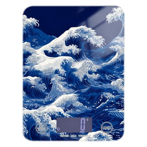 Food Scale Kitchen Scale Food Weight Scales Digital Weight Grams and Ounces Small Electronic Food Scale for Baking Cooking Japanese Deep Blue Sea Waves - color: Japanese Deep Blue Sea Waves