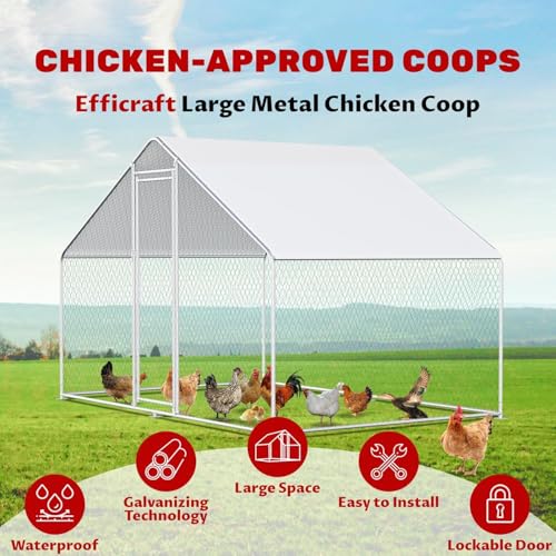 Large Metal Chicken Coop 118x78x78 in, Walk in Run with Cover | Walk-in chicken run with galvanized steel frame, waterproof UV-resistant cover, lockable door, and full-coverage wire mesh - color: 1-Unit Coop