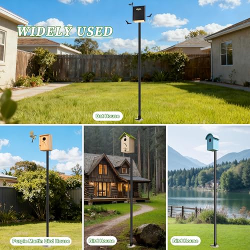 15ft Bat House Pole, 1.9in Diameter Heavy-Duty Galvanized Steel Outdoor Purple Martin Bird House Pole with Ground Socket, Including Bat House Installation Bracket, Black - size: 15FT