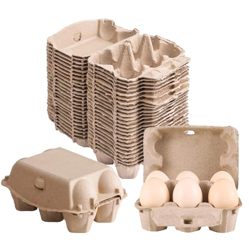 30 Pack Half Dozen Egg Cartons, Natural Pulp Egg Carton Bulk 6 Count for Chicken Eggs and Small Duck Eggs, Reusable, Protects, Egg Storage Containers for Home Kitchen and Farmhouse (30 PCS 6 Count) - color: 30 PCS 6 Count