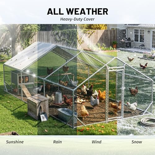 Metal Chicken Coop 20x10x6.56ft Extra Large Walk-in Poultry Cage for 15-30 Chickens Chicken Run Hen Rabbit Duck House with Waterproof Cover for Outdoor Farm Use - size: 240.0"L x 120.0"W x 78.7"H