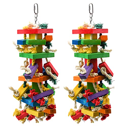2 Pack 20in Large Parrot Toy, Multicolored Natural Wooden Bird Chewing Toys | for Amazon Parrots Large Macaws, African Grey - size: 2 Pack