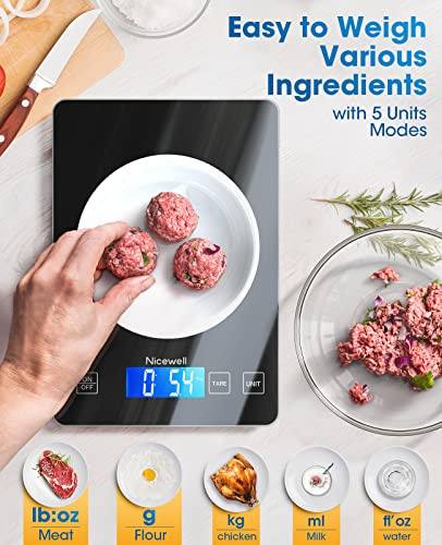 Digital Kitchen Food Scale 22lb for Cooking Baking | 1g/0.1oz Precise, Backlit LCD, Tare Function, Easy Clean,Weight Grams and Ounce - color: Black