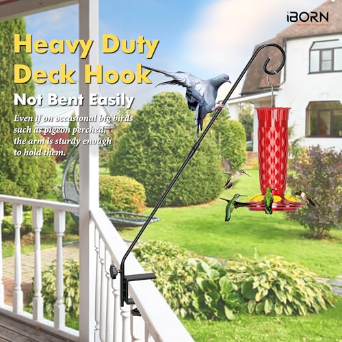 iBorn Deck Hook for Bird Feeder, Hummingbird Feeder Hanger for Deck Railing, Heavy Duty Deck Hanger for Outdoors Hanging, 360° Rotatable Arm, Solid Wire, 28 Inch, Pack of 1 - style: 28" C Clamp for Deck,1 Pack