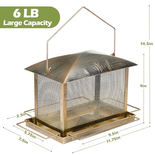 Bird Feeder, 6LB Large Capacity Bird Feeders for Outdoor Hanging | Heavy Duty Metal, Waterproof, Drain Holes, 4 Perches, Easy to Fill, Wild Birdfeeder, For Garden Yard Outside Backyard - size: Horizontal, 6 pounds