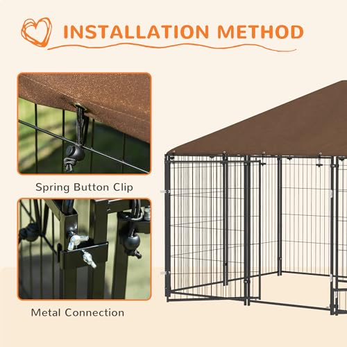 PawHut Outside Dog Kennel Puppy Play Pen w/Canopy 6.9' x 4.6' x 5' Black | Secure Lock, Heavy Duty Welded Wire Steel, Rotating Bowl, Outdoor Fence Crate Enclosure Cage for Dogs Chickens Ducks - size: 6.9' x 4.6' x 5'