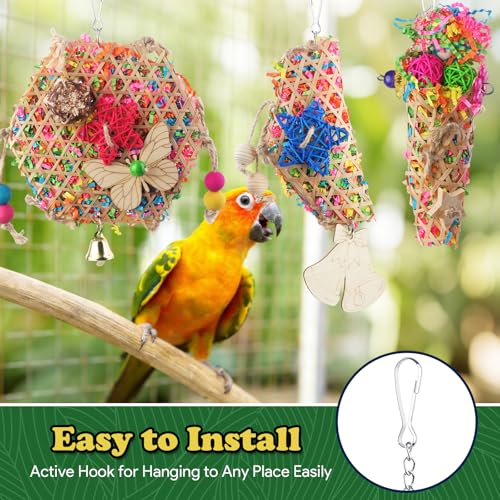 Bird Toys, Parakeet Foraging Toy, Hanging Chewing Toy, Bird Cage Accessories – Suitable for Cockatiels, Budgies, Lovebirds, Conures and Other Small Parrots - color: 3 pieces bamboo