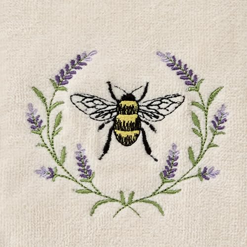 SKL Home Bee Lavender 100% Cotton Embroidered 2pc Hand Towel Set, Decorative for Bath/Kitchen/Bar & Gift, Natural - color: Bee Lavender