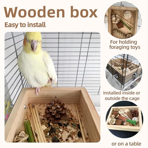 30PCS Natural Foraging & Chew Parrot Toys with Wooden Foraging Box | Natural Bird Toy Set for Parakeets, Cockatiels, Conures & Lovebirds, Encourages Chewing, Shredding & Foraging - size: X Large