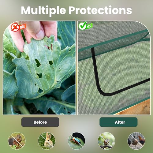 2-Pack Raised Garden Bed Covers, 45" x 22" x 17" Mesh Crop Cage, Pop-Up Plants Cover with 30% Shade Cloth for Seedlings Vegetables Fruits Flowers, Protects Against Birds Animals Pests with 16 Stakes - color: 2Pack-Green