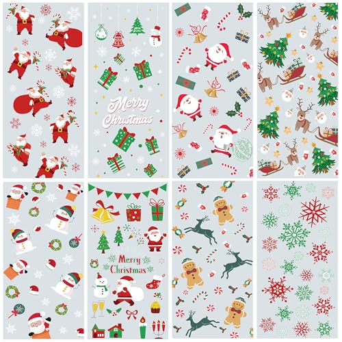 CUUSNNY 100 PCS Christmas Cellophane Treat Bags,9 Styles Clear Xmas Candy Goodie Bags with Twist Ties for Holiday Party Favors,Santa Claus Snowman Snowflake Gift Bags - color: Christmas