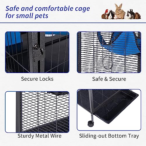 4 Tier Steel Deluxe Small Animal Pet Cage Kit for Guinea Pig Ferret Little Rabbit with Wheels Brakes Hammock 4 Platforms Removable Tray and Ladder with Flannel - size: 20.0"L x 20.0"W x 45.0"H