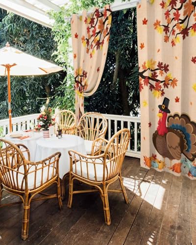 Outdoor Curtains for Patio, Thanksgiving Waterproof Blackout Outside Curtain for Porch/Pergola/Gazebo, Turkey Farmhouse Maple Leaf Autumn Pumpkin Thermal Insulated Drapes, 2 Panels, 54 x 108 Inch - color: Pink, size: 54"W x 108"L (Pack of 2)