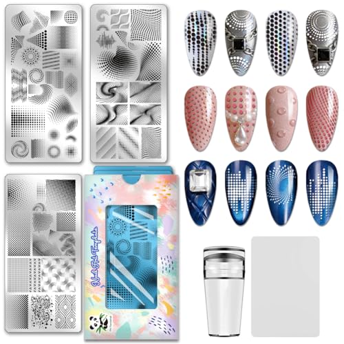 PH PandaHall 3pcs Dot Texture Nail Stamping PlatesDotted Stripe Nails Image Plates French Tip Nail Art Templates Geometric Nails Art Stamper for Women Manicures Salon DIY Design Printing - style: Dot Texture