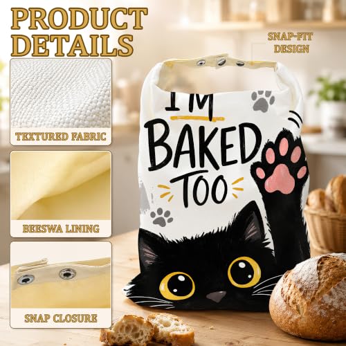 2 Pack Beeswax Funny Baker Black Cat Bread Bags for Sourdough, Reusable Linen Bread Bag 17x13'' Food Storage Cloth Bag Freezer-Friendly & Freshness Preservation - color: Funny Baker Black Cat